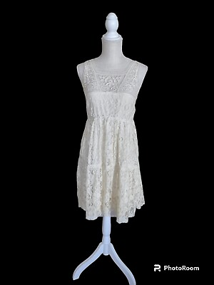#ad Boho Crochet Lace Sleeveless Dress Cream Colored Women#x27;s size medium $15.00