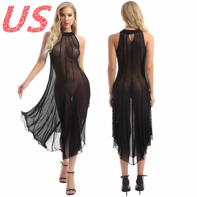 #ad US Womens Sexy Mesh See Through Long Dress Beach Cover Ups Long Dresses Clubwear $20.73