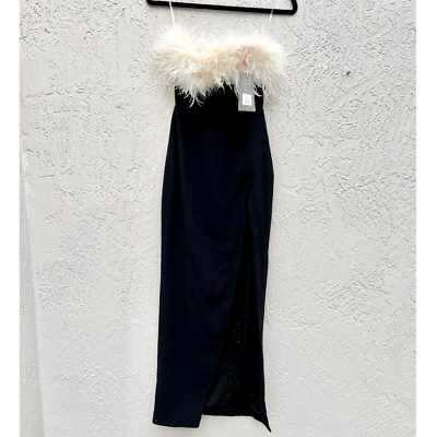 #ad NWT House Of CB Sarai Strapless Feather Trim Maxi Dress Black Women#x27;s Size XS $199.00