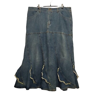 #ad #ad JAMIE NICOLE Denim Skirt Women Plus Size 18 Blue Cotton Raw Boho Flared Maxi $29.00