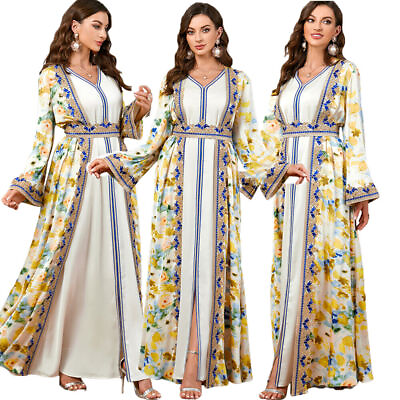 #ad 2pcs Abaya Women Muslim Open Cardigan Maxi Dress Sets Dubai Kaftan Party Ramadan $60.71