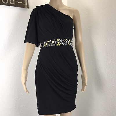NWT Calvin Klein beaded Black Dress One Shoulder Gather Party Cocktail Size 4 $25.00