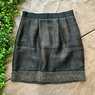 #ad Ann Taylor LOFT Wool Blend Tweed Metallic Panel Mini Skirt Black Gold Size 2 $14.99