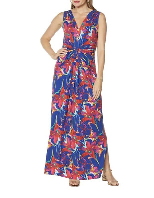 IMAN Floral Global Chic Flawless Knit Maxi Dress Petite Medium PM New w. Tags $36.95