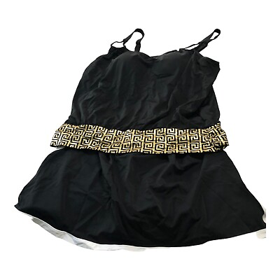 #ad Swimsuits for All Womens Plus Size 22 Tankini Set Black Gold Swim Skirt $25.00