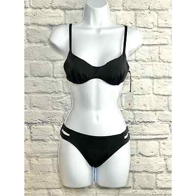#ad Shade amp; Shore Black Bikini Womens Size M 32B NWT Bralette Underwire 2pc Swimsuit $15.00