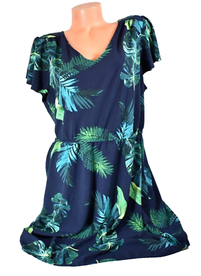 #ad Women#x27;s Old Navy Blue amp; Green Leafy Short Sleeve Summer Dress Size XL NWOT $18.00