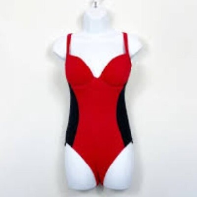 #ad Shape FX Red And Black Colorblock One Piece Swimsuit Plus Size NWOT Size 16 $28.00