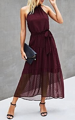 #ad Women’s Halter Neck Sleeveless Floral Long Maxi Dress NEW M $35.00