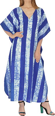 #ad LA LEELA Women Bathing Suit Cover Up Ponchu Beach Caftan 2X 3X Royal Blue AA973 $44.39