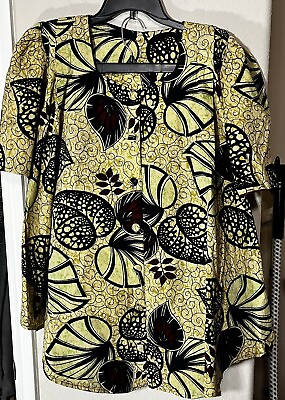 African Ankara Women#x27;s Yellow Floral Blouse amp; Skirt Suit Dress Knee Length Sz S $27.00