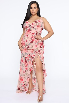 #ad Fashion Nova Womens Exciting Moment Floral Maxi Sexy Dress Ruched 2XL $21.99