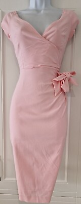 #ad Womens Pretty Dress Company Pink Draped Stretch V Neck Occasion Bodycon Dress 8. GBP 46.99