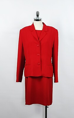 #ad Casual Corner Classic Red 2 Piece Skirt Suit Women#x27;s Size 14 $39.99