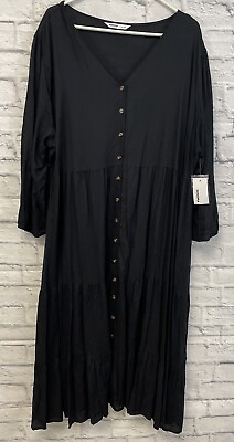 #ad NEW Sonoma Black Maxi Dress women 3X Button Front Tiered 3 4 sleeve rayon pocket $25.40
