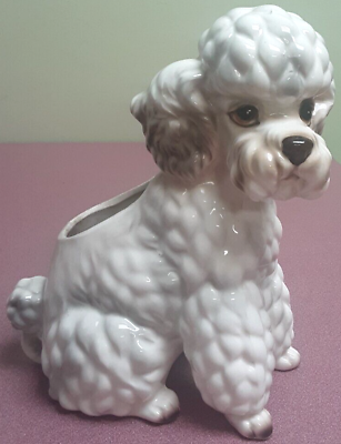 VINTAGE Relpo Made in Japan White Poodle Dog Ceramic Planter Figurine 8quot; USED $24.99