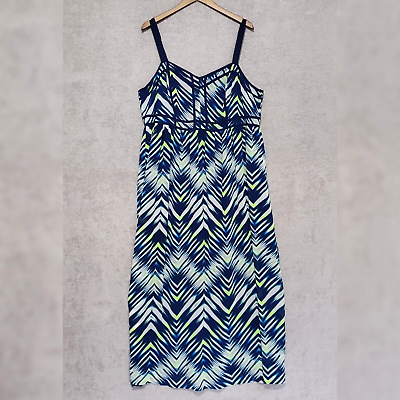 #ad Torrid Dress 18 Plus Maxi Sundress Strappy Chevron Blue Sleeveless Lined Long $29.94