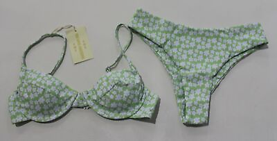 Aurelle Women#x27;s 90#x27;s Floral Hope Print Full Set Bikini Swimsuit KB8 Green Small $17.99