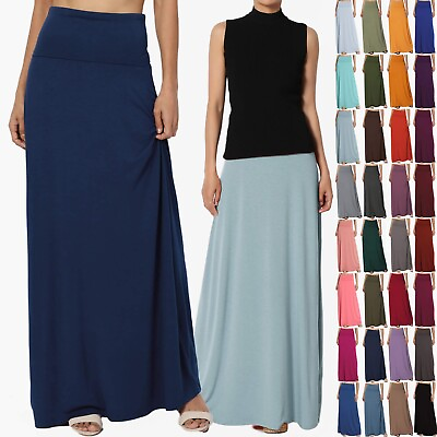TheMogan S 3XL Women#x27;s Casual Lounge Solid Draped Jersey Relaxed Long Maxi Skirt $20.99
