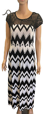 #ad Long Maxi Dress Black And White Chevron Pattern Cap Sleeve $8.50