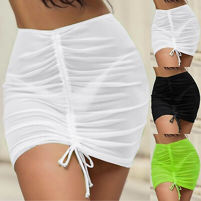 #ad #ad Sheer Cover Up Ruffle Drawstring Cover Wraps Skirt Beach Skirt Beach For $6.59