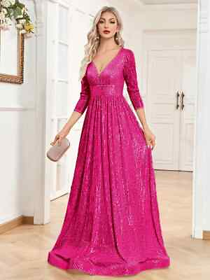 #ad V neck Long Sleeved Sequin Formal Evening Dress for Women#x27;s New Party Dress Hot $100.47