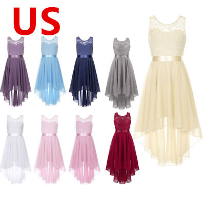 #ad US Kids Flower Girls Dress Lace Floral Junior Bridesmaid Wedding Birthday Party $22.49