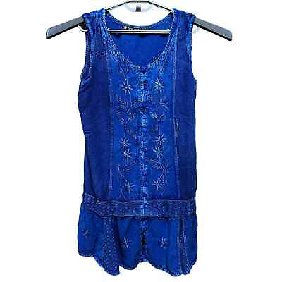 #ad Raya Sun Wome Dress Plus 1X Blue Cotton Rayon Boho Embroidered FLAW $9.88