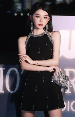 #ad Trendy Diamante Sequins A line Halterneck Black Mini Gown Evening Party Dresses $91.88