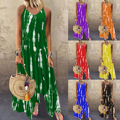 #ad Plus Size Womens Summer Maxi Dress Ladies Casual Loose Long Dresses Plus Size $7.86