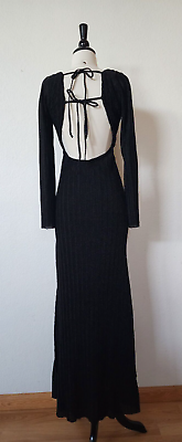 #ad Anthropologie Maxi Dress New Size Medium Black Cut Out Bow Elegant Chic Slit $60.00