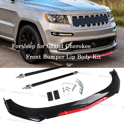 BlackRed For Jeep Grand Cherokee Front Bumper Lip Spoiler Splitter Strut Rods $74.66