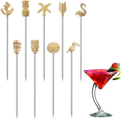 #ad 9pcs Martini Cocktail Picks Reusable Olive Picks Garnish Skewer Fruit Toothpicks $2.99
