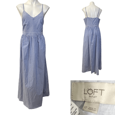 LOFT Outlet maxi dress Blue amp; White Striped Sleeveless Cotton strappy casual $19.60