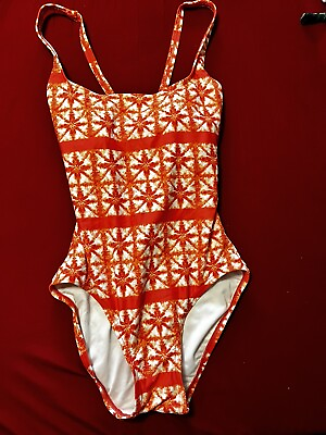 #ad Michael Kors Swimsuit Women 8 Orange One Piece Lace Up Lined Crisscross Back $12.95