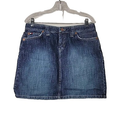 #ad Tommy Hilfiger Denim Mini Skirt Size 8 Medium Wash Blue Jean 5 Pocket 32X16.5 $9.65