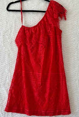 #ad Love Fire Dress Womens Medium Red Lace One Shoulder Floral Mini Boho Party NWT $15.33
