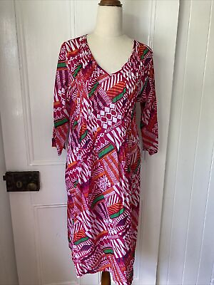 One Summer size 10 Pink White Tribal Print Sheath Dress Half sleeve 100% cotton AU $29.00