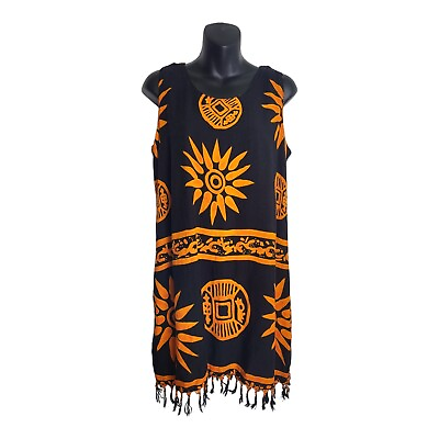 #ad Beachwear Womens Medium Black Aloha Boho Dress Summer Beach Coverup Sundress $13.99