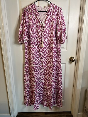 #ad Women’s Pink and White Print Short Sleeve Maxi Dress Size XL NWOT $22.99