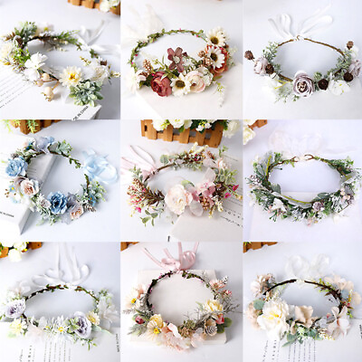 #ad Boho Bride Flower Crown Headdress Women Wedding Wreath Girl Floral Headband Gift AU $7.09