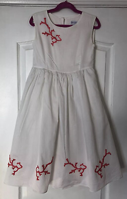 Rachel Riley Girls 8 Year White Pink Coral Embroidered Sleeveless Lined Dress H3 $19.99