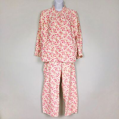 #ad Vintage Sears Women Pajama SZ 34 Pink Floral Long Sleeve Top Bottom Cotton Set $34.97