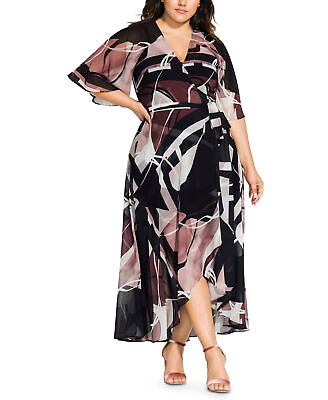 #ad City Chic Women#x27;s Plus Size Trendy Sahara Printed Wrap Maxi Dress 14W Sahara $77.40