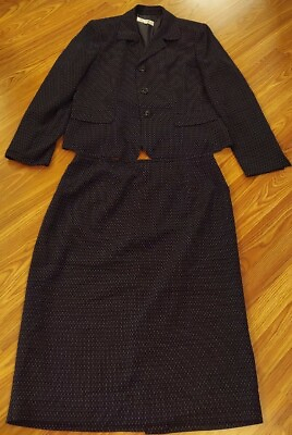 #ad SUIT STUDIO Women#x27;s 2PC black Polyester Blend Lined Skirt Suit Size 14 EUC cute $46.95