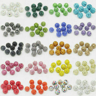 #ad 100Pcs Czech Crystal Rhinestones Pave Clay Disco Ball Round Spacer Bead DIY 10MM $7.99