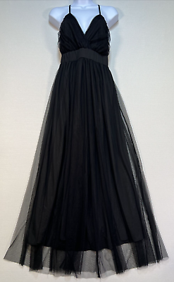 #ad Womens Tulle Prom Maxi Dress Slit Strapless Gown Size Medium Black $28.99