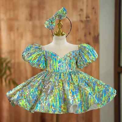 #ad Children#x27;s Sequined Evening Dress Kids Wedding Birthday Party Flower Girl Dress $102.44