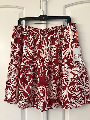 #ad Knox Rose Skit Size XL Lined Hawaiian Cupid Red White Floral A Line Skirt New $11.98