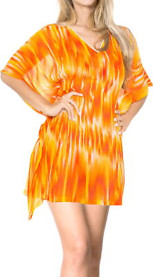 #ad LA LEELA Women#x27;s Plus Size Beach Swimsuit Cover Up Swimwear US 8 14 Orange E874 $49.94